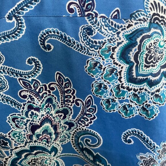 Chaps No Iron 3/4 Slv Button Down 100% Cotton Paisley Shirt Blue White Sz S - Picture 8 of 12